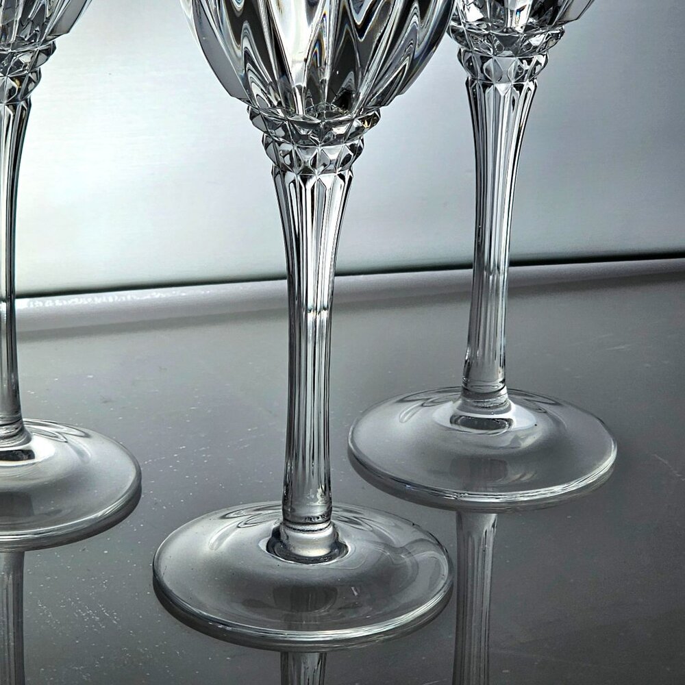3 Cristal d'Arques Castel Water Glasses 8" France fine crystal diamond cut stem - Picture 4 of 10